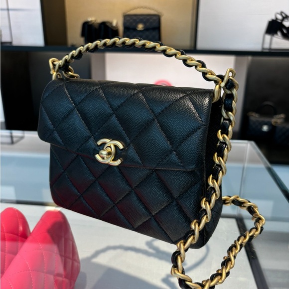 CHANEL 🖤 24S Black Caviar Leather Rue Cambon Mini Top Handle Bag - Picture 1 of 16